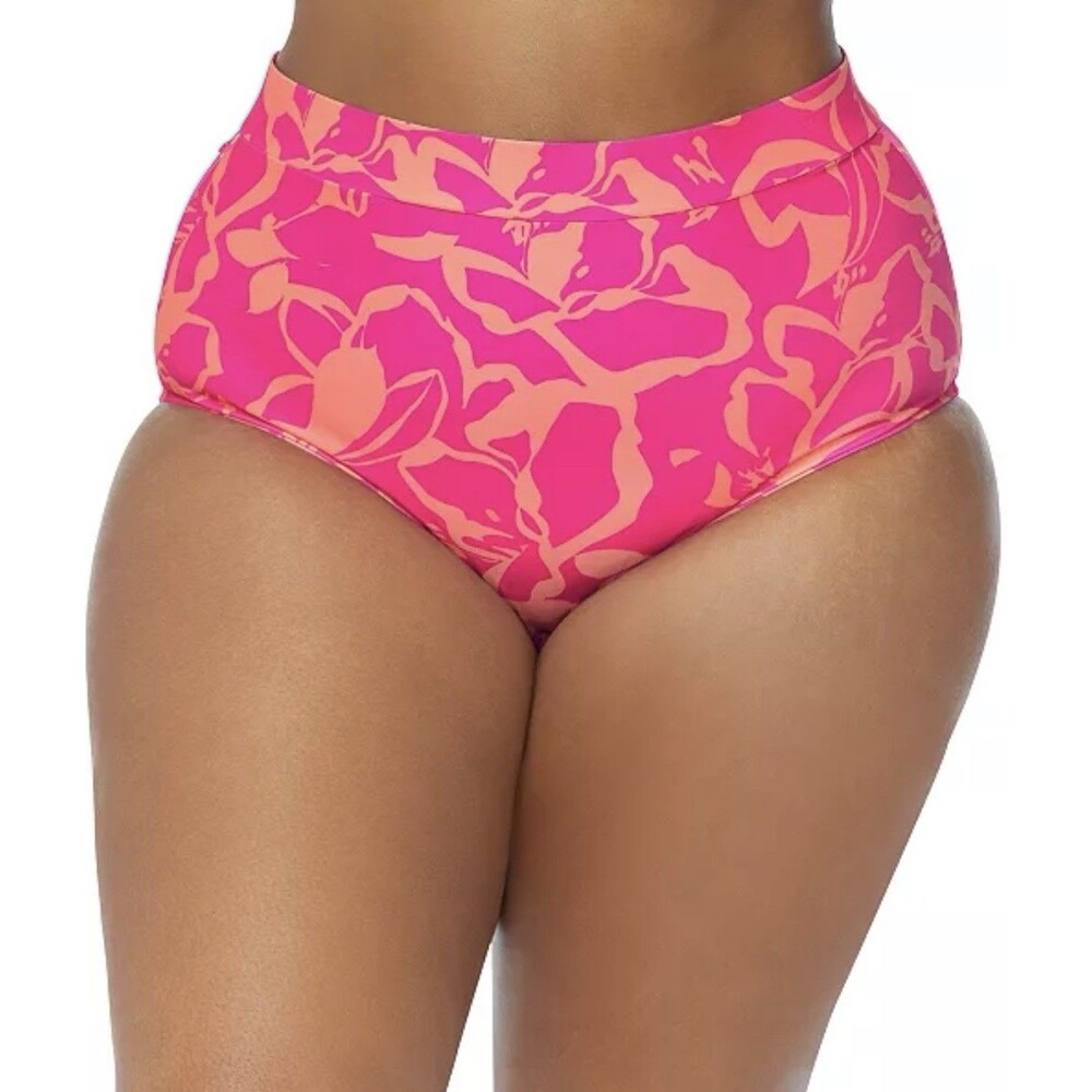 Raisins Curve Trendy Plus Size Island Tummy Control Bikini Bottoms Pink 24W New